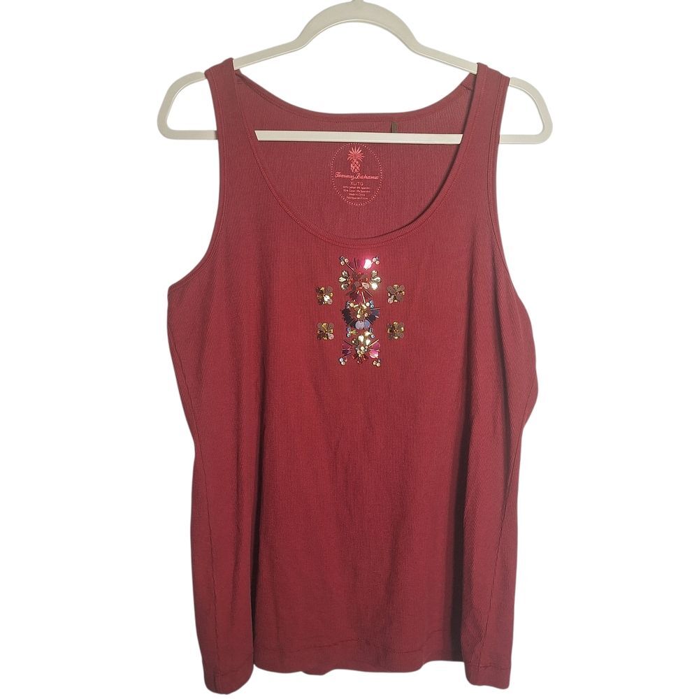 Tommy Bahama Sequin Tank Top Red Cotton Blend Stretchy Casual Womens XL